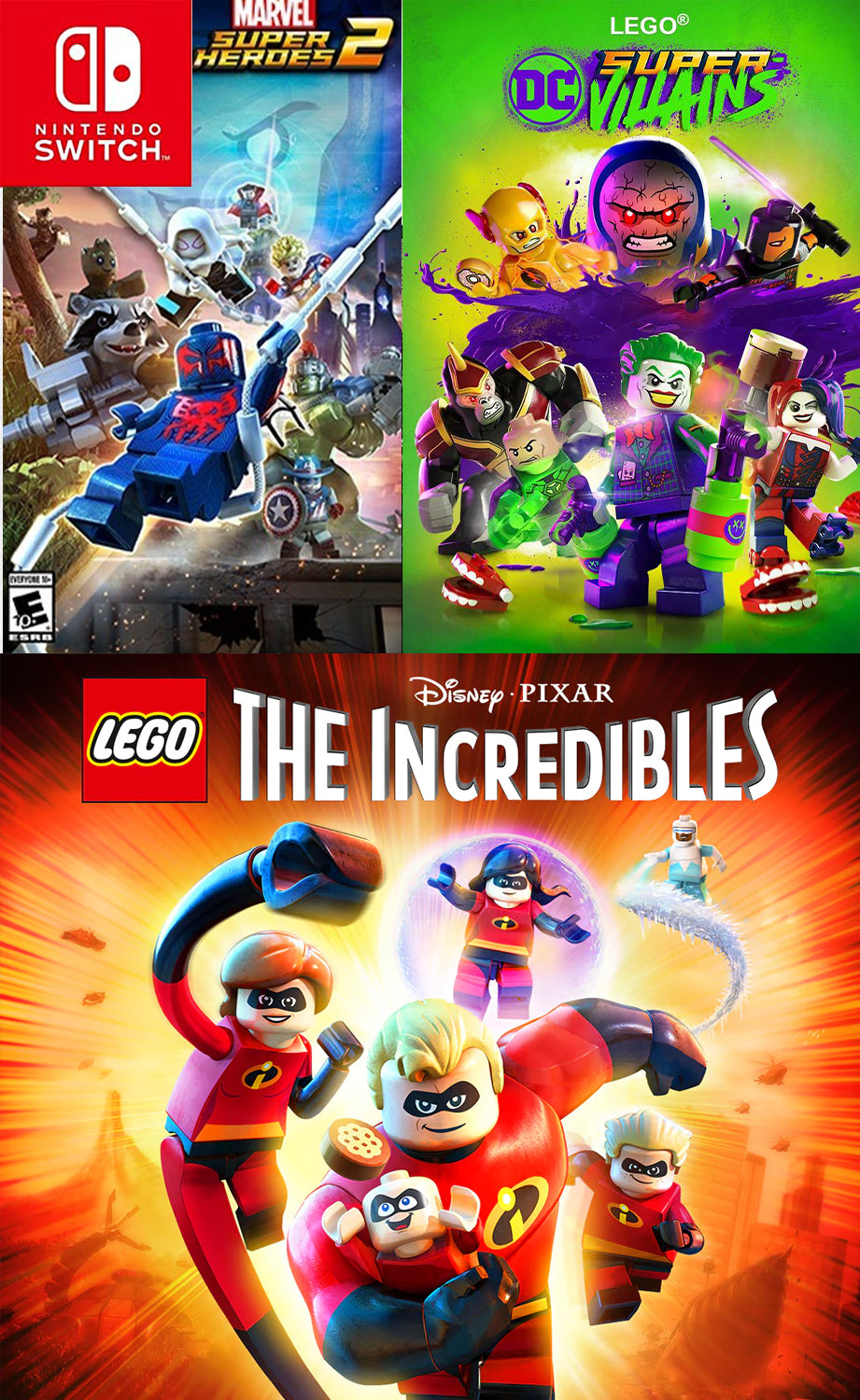 LEGO Pack (DC Super-Villanos, Los Increíbles, Marvel Super Heroes 2) - Nintendo Switch